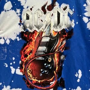 NEW AC/DC Guitar Fire Tie Dye Graphic Print T Shirt Large